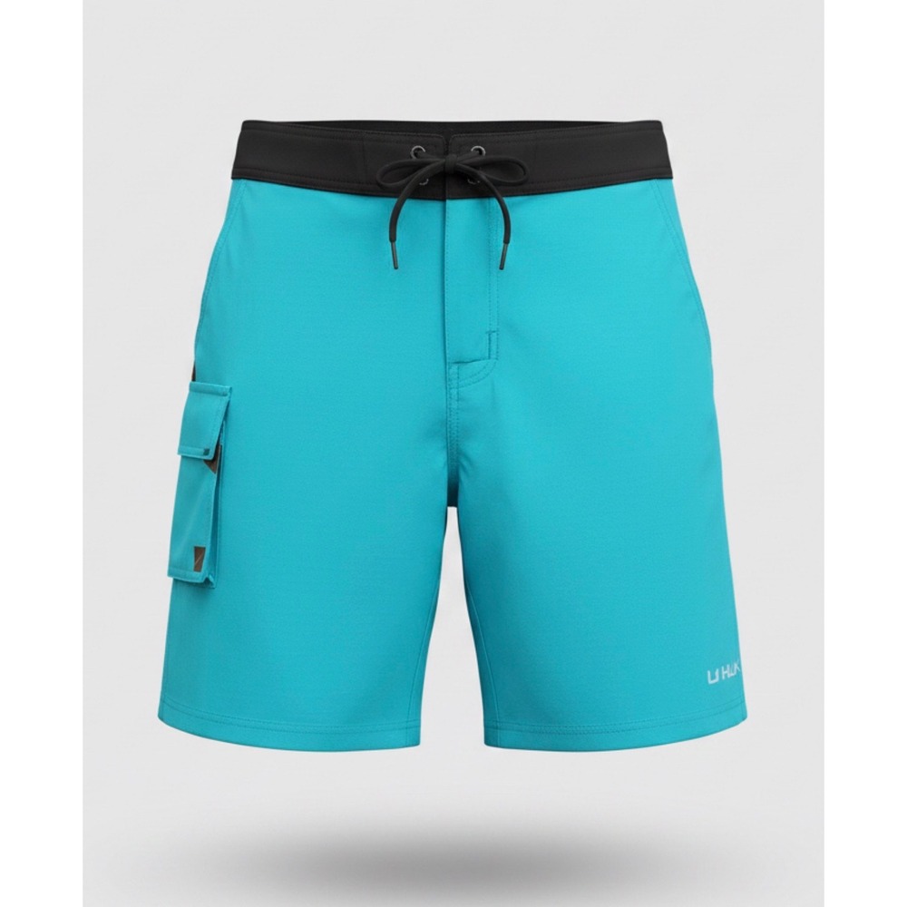 Huk Mens Performance Fishing Board Shorts Aqua Blue Black Waist Size 36